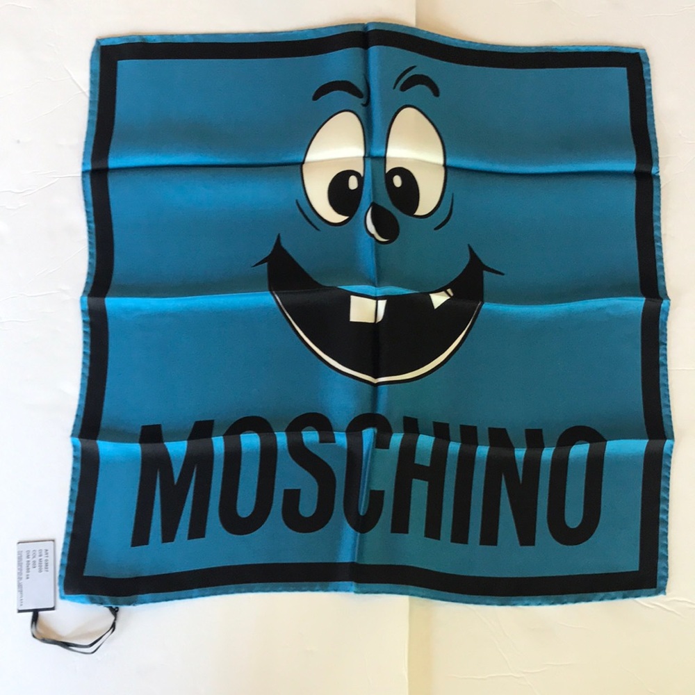 Moschino Silk Scarf Pumpkin Face Italy Blue 20x20
